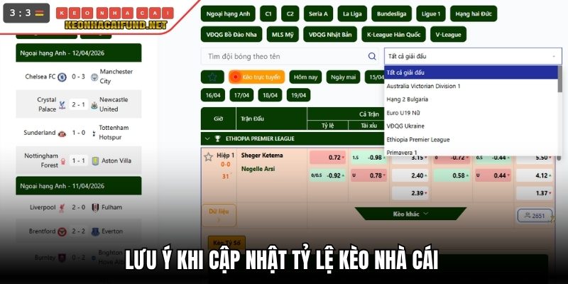 Lưu ý khi cập nhật tỷ lệ kèo nhà cái